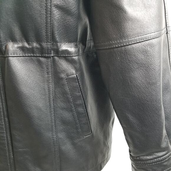 Black Saddle Leather MOTO Jacket  Coat Faux Fur Liner Removeable Size L - Picture 4 of 12